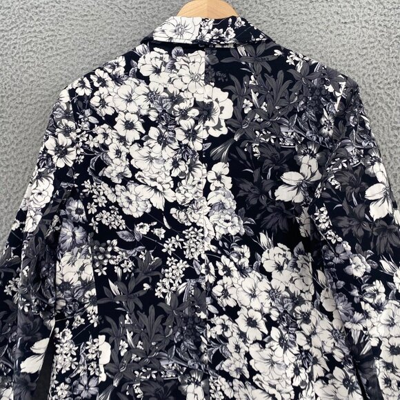 Chicos Blazer Womens 0 US Small Black Monochrome Floral Stretch Office Career - Picture 4 of 9